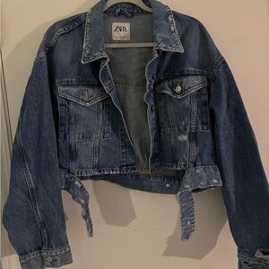 Zara Cropped Denim Jacket with Buckles